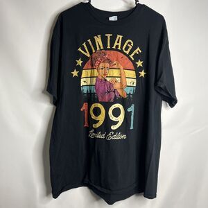Women’s Large Black Rosie Vintage 1991 Birthday Cotton Ring Spun T-Shirt 2XL